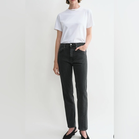 Toteme Twisted Seam Denim Jean Straight Leg Women Size 24 Mid Rise Grey Black - Picture 1 of 16